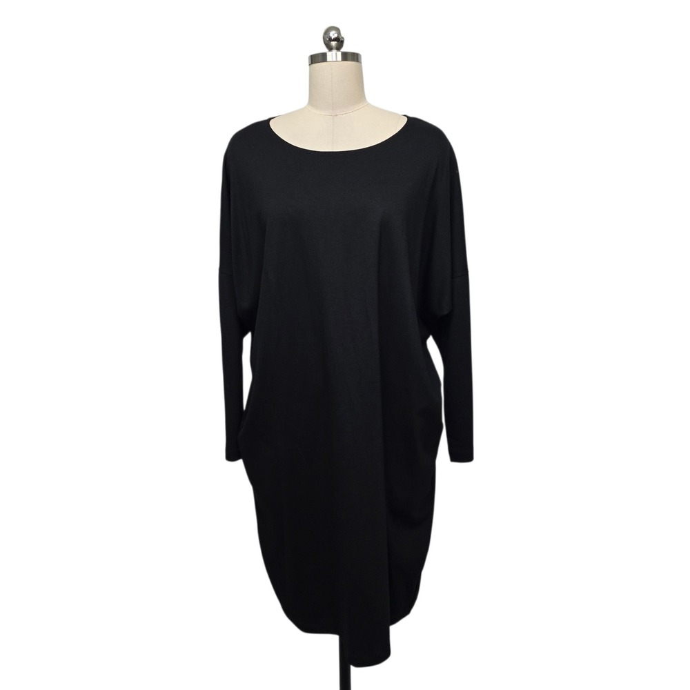 Bryn‎ Walker Black Modal Blend Long Sleeve Cocoon Tunic Dress Lagenlook USA Made
